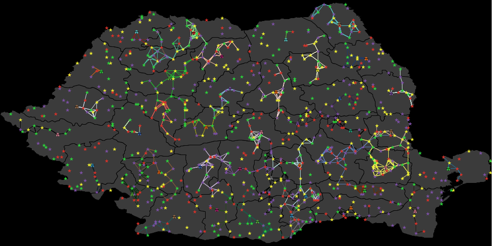 Romania map with bee-keepers movements